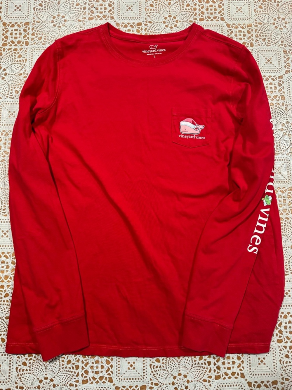 Vineyard Vines Red Pocket Tee with Whale Logo